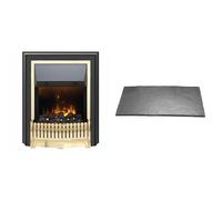 Dimplex Ropley Optimyst Brass and Black Freestanding Electric Fire and Slate Effect Hearth Pad