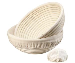 Dimpola Banneton Bread Proofing Basket, 2 Pack, Rattan, Round, Beige, Artisan Sourdough Bread Making Kit