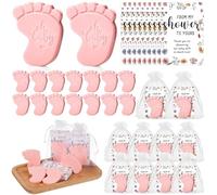 Dimsile 50 Sets Baby Shower Soap Favors for Guests - Mini Handmade Footprint Scented Soap with Thank You Cards and Organza Bag, Party Gifts for Gender Reveal Baptism Shower(Pink)
