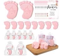 Dimsile 50 Sets Baby Shower Soap Favors for Guests - Mini Handmade Footprint Scented Soap with Thank You Cards and Organza Bag, Party Gifts for Gender Reveal Baptism Shower(Pink Bear)