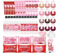 Dimsile 72 Pcs Galentine's Day Gifts Hand Cream and Lip Balm Makeup Bag Hair Scrunchies Bulk Set with Organza Bag Heart Shaped Happy Galentine's Day Card for Women Gift for Women Friends