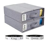 Dimus Bed Sheet Organizers and Storage - Premium Quality Bed Sheet organizer for Linen Storage - Foldable Bedding Boxes to Keep the Sheet Set and Maximize Closet Space - Pack of 2 storages & 2 bands