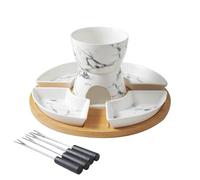 DimyFew Ceramic Chocolate Fondue Pot Set, Chocolate Fondue Mug with 4 Forks and 4 Dishes, Ceramic Personal Cheese Melting Cup, Ceramic Butter War Mers Pot with Tealight, for Christmas Parties