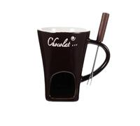 DimyFew Ceramic Fondue Pot Set, Chocolate Fondue Mug with Forks, Personal Cheese Melting Cup, Butter Warmers Pot, Fondue Heated with a Tealight, Warmer Mug for Candy Snack Caramel Party, Brown