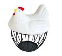 DimyFew Chicken Egg Basket with Chicken Shaped Lid for Collecting Fresh Eggs Rustic Fresh Egg Holder, Collection Basket, White