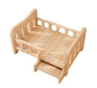DimyFew Elevated Wooden Pet Slatted Sides Wood Pet Bed Frame Step Entry for Indoor, Large