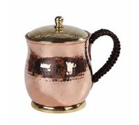 DimyFew Handcrafted Drinking Vessel Copper Mug Cup Tumbler with Lid Hammered Texture Patina Suitable for Home use Tea Service Office Desk Gift Giving Slow afternoons