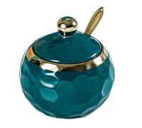 DimyFew Modern Ceramic Sugar Bowl Set with Spoon and Lid, Round Dark Green