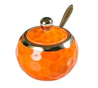 DimyFew Modern Ceramic Sugar Bowl Set with Spoon and Lid, Round Orange
