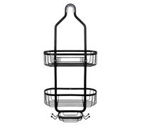 DimyFew Shower Storage Shelf Over The Shower Organizer With Two Deep Shelves And Soap Dish Iron Design With Non Slip Top Hook And Stickers suitable for dorm, Black