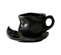 DimyFew Teacup And Saucer, Coffee Cup with Saucer, Interesting with Handle, Coffee Set, Cappuccino Cups, Mug in The Shape of A Human Face, black