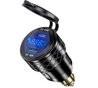 Din Hella Plug to USB Charger Adapter: 45W USB C PD3.0 & 18W QC3.0 Motorcycle Charger Outlet for 12V-24V BMW Triumph Tiger Ducati, Waterproof Dual Phone Fast Charge Port Powerlet with LED Voltmeter