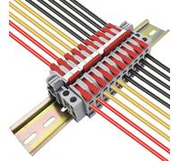 DIN Rail Connectors, CTRICALVER Universal Class Terminal Blocks Kit, 10 pcs Red Lever-Nut Wire Connectors, with Blank Marker Strips,Securing clipand Connection bar (2P, 3P,4P,5P)
