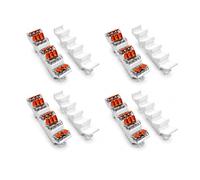 DIN Rail Holder Suitable for Wago Lever Clamps 221-412, 221-413, 221-415 - DIN 35 mm Mounting Rail, Flex 5-Way Socket, Pack of 4, PETG White, Made in Germany