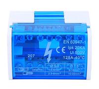 DIN Rail Terminal Block Box 207 2-Level 125A 500V Blue Screw Nylon Power Distribution Junction Box with Cover