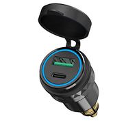 DIN to USB Sockets for BMW Motorcycle Quick Charging, Qidoe Metal PD 3.0 & 18W QC 3.0 Adapter Socket Din Hella to USB Charger with Blue LED for 12-24 Volt European Motorcycles Ducati/Triumph/BMW