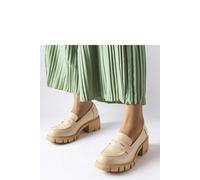 Dina Classic Slip On Block Heel Moccasins In Beige Rubber