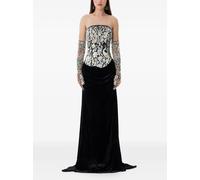 Dina Melwani crystal embroidered velvet maxi gown - Black 40