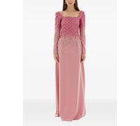 Dina Melwani crystal-grid embroidered gown - Pink 40-42-44-46