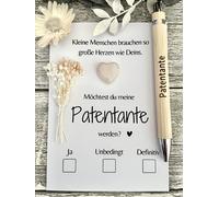 Dinala Godmother Questions - Willst du Meine Patentante Sein - Great Card with Rose Quartz Heart - Godmother Gift - Pen for Ticking - Dried Flowers and Bow - Unique Idea