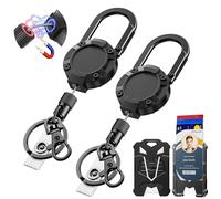 DINALLE 2 Pack Retractable Keychain, Heavy Duty Carabiner Badge Holder Clip with 27" Stainless Steel Cord & Magnetic Closure - Includes Keychain, Carabiner Clip, and Tactical ID Badge Holder