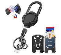 DINALLE Heavy Duty Retractable Badge Holder with 27" Stainless Steel Cord & Magnetic Closure - Includes Keychain, Carabiner Clip, and Tactical ID Badge Holder