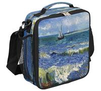 Dinarno Van Gogh'S Ocean Sailboat Insulated Lunch Bag for Girls Boys Teen Reusable Lunch Box with Shoulder Strap Thermal Cooler Bag Meal Prep Freezable Handbag for school Work Travel Picnic Lunch Pail