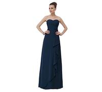 dinavian Women's Long Chiffon with Flowers Evening Formal Party Ball Gown Prom Bridesmaid Dress-Ink Blue-16