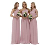dinavian Women's One-Shoulder Chiffon Evening Party Ball Gown Prom Wedding Bridesmaid Dress-Blush-16