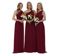 dinavian Women's One-Shoulder Chiffon Evening Party Ball Gown Prom Wedding Bridesmaid Dress-Burgundy-16