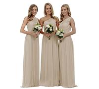 dinavian Women's One-Shoulder Chiffon Evening Party Ball Gown Prom Wedding Bridesmaid Dress-Champagne-14