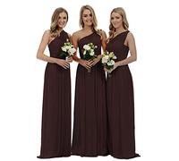 dinavian Women's One-Shoulder Chiffon Evening Party Ball Gown Prom Wedding Bridesmaid Dress-Chocolate-18