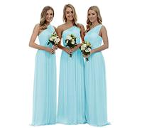 dinavian Women's One-Shoulder Chiffon Evening Party Ball Gown Prom Wedding Bridesmaid Dress-Light Blue-24