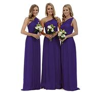 dinavian Women's One-Shoulder Chiffon Evening Party Ball Gown Prom Wedding Bridesmaid Dress-Purple-20