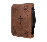 Dinchaakuarry Bible Case - Pu Leather Vintage Bible Cover with Zipper and Handle | The Guardian Church Carrying Bookcase for Men and Women, Elegant Writing Organizer for Travel, Study and Worship