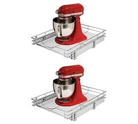 DINDON Pull Out Cabinet Organizer, (11" W x 21" D) Heavy-Duty Metal Sliding Drawer Shelf, Bathroom Under Sink Kitchen Cabinets Organizer and Storage Slide Out Shelves, Chrome, 1 Tier, 2 Pack