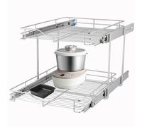 DINDON Pull Out Cabinet Organizer (14" W X 21" D), Cabinet Pull Out Shelves, 2 Tier Pull Out Drawers for Kitchen Cabinets, Wire Basket Slide Out Shelf for Cabinet Organization in Kitchen, Pantry