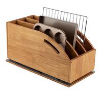 DINDON Pull Out Cabinet Organizer for Pans, Pot lid, Cookie Sheet, Cutting Board, Baking Tray, Slide Out Kitchen Cabinet Storage Organizer, 10.5''W X 21"D X 10.6"H, Wood