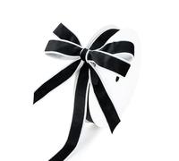DINDOSAL 1 Inch Velvet Wired Ribbon with Shiny Silk Backing (Black & White, 20Yds)