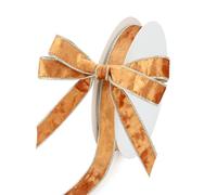 DINDOSAL 1 Inch Velvet Wired Ribbon with Shiny Silk Backing (Cinnamon & Champagne, 20Yds)