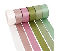 DINDOSAL 6 Rolls Sage Green and Dusty Rose Ribbon 1 Inch Green Pink Satin Ribbon Blush and Sage Ribbon for Wedding Baby Shower Backdrop Garland Gift Wrapping - 60Yards