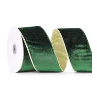 DINDOSAL Green Velvet Ribbon Wired 2.5" x 10 Yards Dark Green Christmas Ribbon with Gold Backside, Green and Gold Christmas Tree Ribbon for Decorations, Wreaths, Crafts, Home Decor, Gift Wrapping