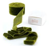 DINDOSAL Moss Green Frayed Velvet Ribbon 1.5 Inch x 3 Yards