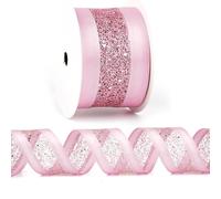DINDOSAL Pink Glitter Wired Ribbon 2.5 Inch x 10 Yards Pink Satin Ribbon with Metallic Mesh Center for Gift Wrapping Bows Wreaths Baby Shower Valentine Easter Wedding Party Holiday Decor