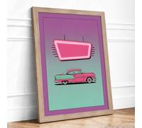 Diner Dream Retro Framed Wall Art Print A1 Oak Frame