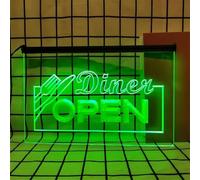 Diner OPEN Neon Sign for Wall Decor, USB Powered Dimmable LED Neon Lights for Hotel Snack Shop Restaurants Open,Green,30x20cm