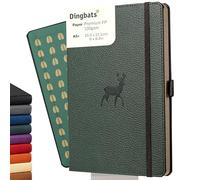 Dingbats Notebook Wildlife Green Deer – Vegan Leather Hardcover, Dotted, Pocket & Elastic – A5