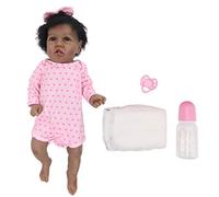 DINGBU African Black Baby Doll, Simulation Baby Doll Toy, 21.7in Lifelike Doll with Soft Hair, Includes Bottle Pacifier Diaper, for Dress - Up Play and Birthday Gift