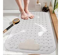 DINGC Non-Slip Shower Mat with Suction Cups and Drainage Holes, Shower Mat with Massage Cushion, Large Bathroom Shower Mat 70 x 40 (White), 70 x 40 cm, Oval