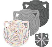 DINGC Set of 3 Place Mats, Cute in Cats, Tightly Woven, Place Mats, Braided, Pure Cotton Material, Children's Placemats, Safe and Odourless (Dark Grey, Light Grey, Rainbow Colours, 18 cm)